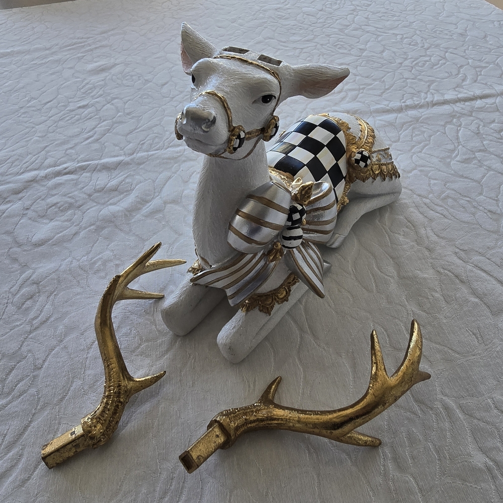 Set of Mckenzie Childs Courtly Check White Bow Deer. Holiday Gorgeous! - Picture 3 of 16